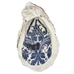 Oyster Shell Ring Trinket Dish Bue White Toile Decoupage Rose Gold Souvenir